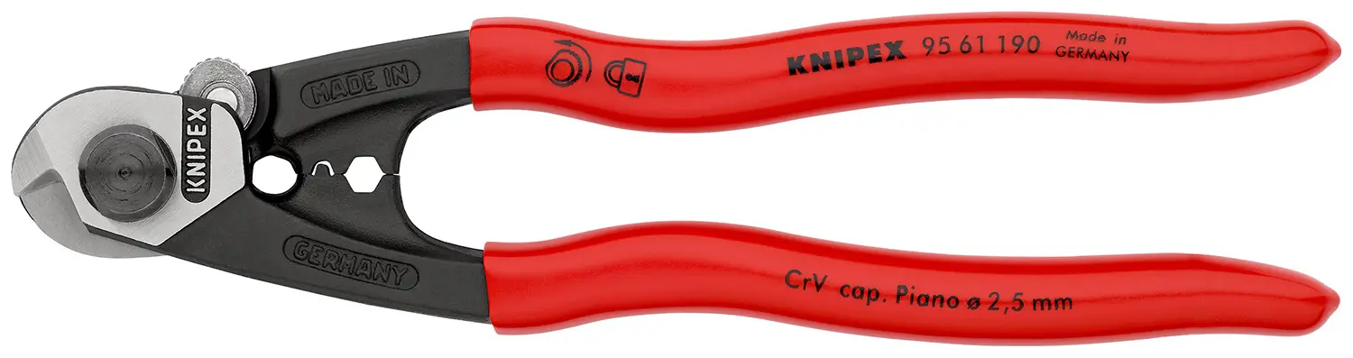 Produktfoto 1 von Knipex Knipex Gerade Kabelschneider Schließer (NO) 190 mm, Schneidleistung 7 mm