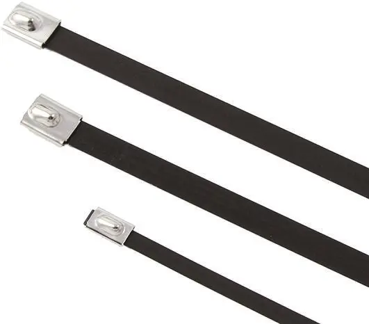 Produktfoto 1 von HellermannTyton MBT20XHFC Edelstahl mit Polyesterbeschichtung Kabelbinder Kugelverschluss Schwarz 12.3 mm x 521 mm