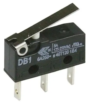 Produktfoto 1 von ZF Mikroschalter Kurzer Hebel-Betätiger Stecker, 1-poliger Umschalter, 250 V ac, 6A IP50 0.59N -40 °C - 120 °C