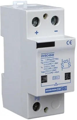 Produktfoto 1 von Roxburgh EMC DVS Überspannungsschutzeinheit Arrester Typ 2, Arrester Typ 1 40 kA 56 V dc, 40V ac, DIN-Hutschiene, -40