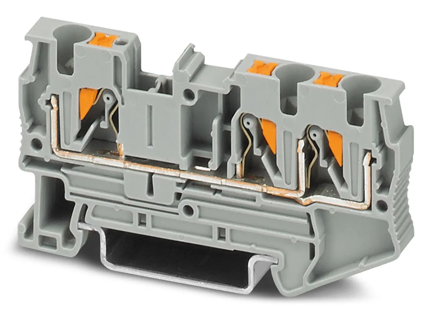 Produktfoto 1 von Phoenix Contact PT 4-TWIN Anschlussklemmenblock für Durchkontaktierung 1 Grau, 0.2 to 6 mm², 800 V Einsteck-Anschluss