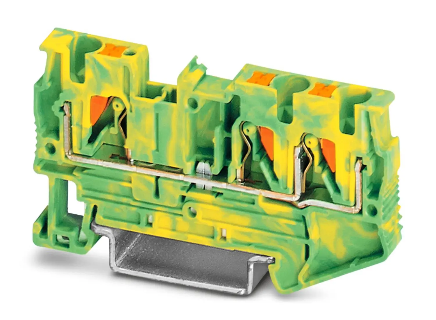 Produktfoto 1 von Phoenix Contact Schutzleiterklemme, PT 4-TWIN-PE, 3-polig, 24/10 AWG, 0.2 to 6 mm² Einsteck-Anschluss, Grün, Gelb