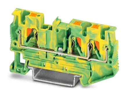Produktfoto 1 von Phoenix Contact Schutzleiterklemme, PT 4-TWIN-PE, 3-polig, 10AWG, 24 AWG, 0.2mm², 6 mm² Einsteck-Anschluss, Grün, Gelb