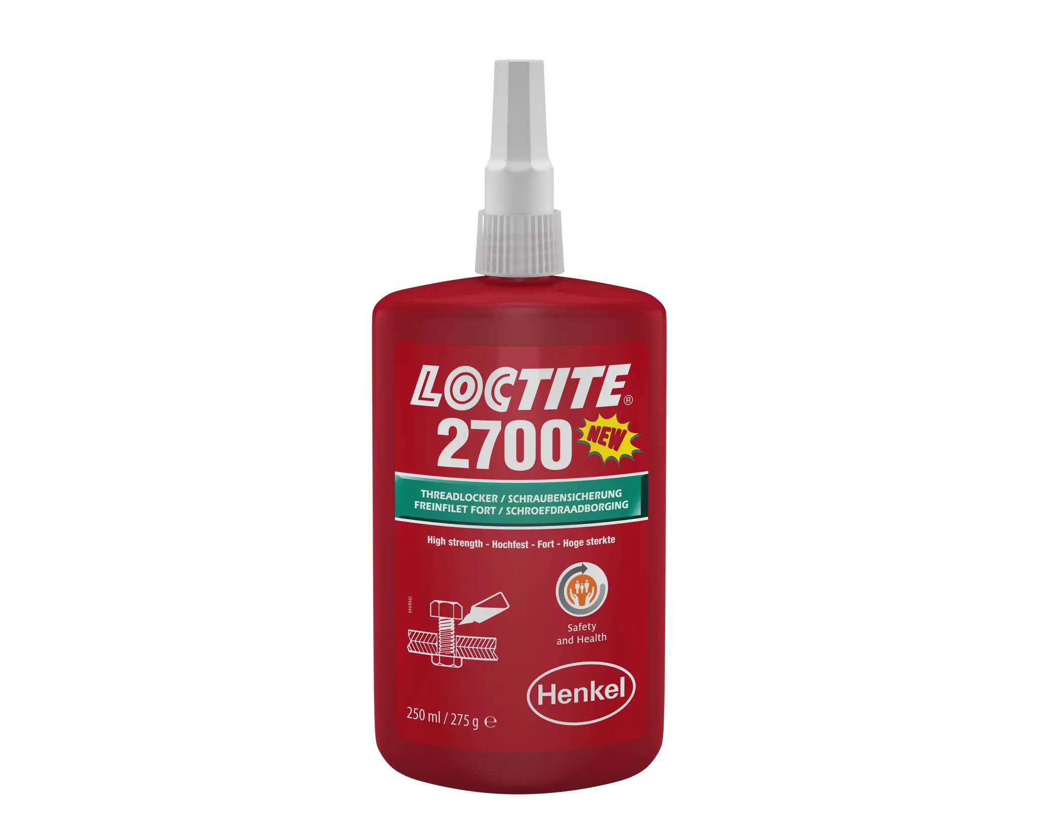 Produktfoto 1 von Loctite 2700 Schraubensicherungsklebstoff Flüssig Grün, Flasche 250 ml, Hochfest aushärtend in 24 h