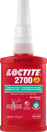 Produktfoto 1 von Loctite 2700 Schraubensicherungsklebstoff Flüssig Grün, Flasche 50 ml, Hochfest aushärtend in 24 h