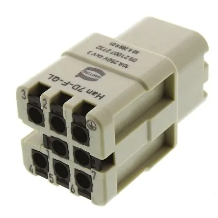 Produktfoto 1 von HARTING Han D Industrie-Steckverbinder Kontakteinsatz Buchse, 7-polig 10A, Kabel, Einsatz Quick Lock