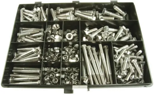 Produktfoto 1 von RS PRO Edelstahl Sechskant Schrauben/Bolzen und Muttern-Sortiment Sechskant x 100 mm x 35 mm, 395 Stück