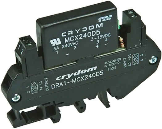 Produktfoto 1 von Sensata Crydom DRA1-MCX Halbleiter-Interfacerelais, 5 A Effektivwert max., DIN-Schienen 15 Vdc min. 530 Vac max. /