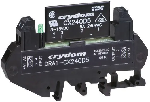 Produktfoto 1 von Sensata Crydom DRA1-CX Halbleiter-Interfacerelais, 5 A Effektivwert max., DIN-Schienen 90 Vac min. 280 V max. / 140 V