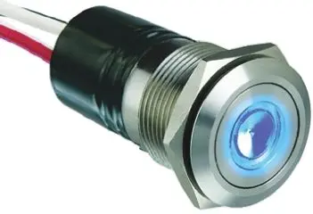 Produktfoto 1 von Bulgin MPI001 Druckschalter Blau Beleuchtet Tastend Panel Ø 19.2 mm, SPST / 50mA 24 V dc, IP66