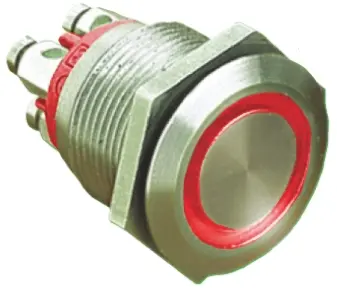 Produktfoto 1 von Bulgin MPI002 Druckschalter Rot Beleuchtet Tastend Panel Ø 19.2 mm, SPST / 50 mA 24 V dc, IP66