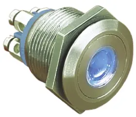 Produktfoto 1 von Bulgin MPI001 Druckschalter Blau Beleuchtet Tastend Panel Ø 19.2 mm, SPST / 50 mA 24 V dc, IP66