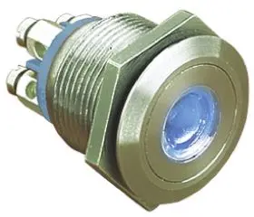 Produktfoto 1 von Bulgin MPI001 Druckschalter Blau Beleuchtet Tastend Panel Ø 19.2 mm, SPST / 50mA 24 V dc, IP66