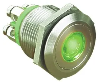 Produktfoto 1 von Bulgin MPI001 Druckschalter Grün Beleuchtet Tastend Panel Ø 19.2 mm, SPST / 50mA 24 V dc, IP66