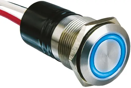 Produktfoto 1 von Bulgin MPI002 Druckschalter Blau Beleuchtet Tastend Panel Ø 19.2 mm, SPST / 50 mA 28 V dc 250 V ac, IP66