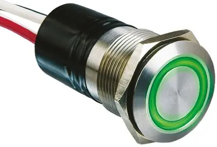 Produktfoto 1 von Bulgin MPI002 Druckschalter Grün Beleuchtet Tastend Panel Ø 19.2 mm, SPST / 50mA 50 V dc 250 V ac, IP66