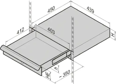 nVent SCHROFF 2 U Schublade, Stahl Grau 15kg Belüftet, 439 mm x 450 mm x 73 mm