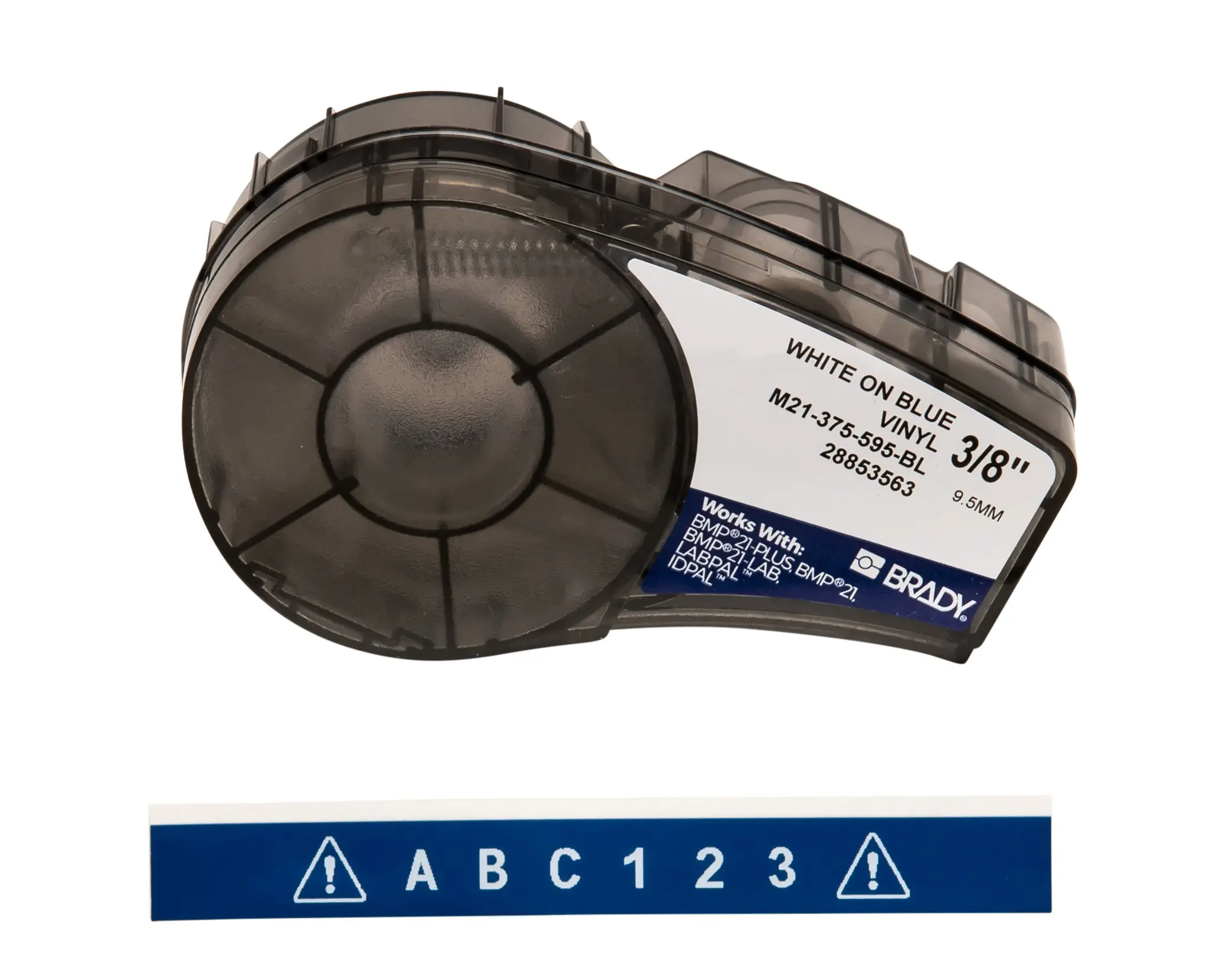 Produktfoto 1 von Brady B-595 Beschriftungsband Weiß für M210, M210-LAB, M211, BMP21-PLUS, BMP21-LAB, IDPAL, LABPAL auf Weiß auf Blau
