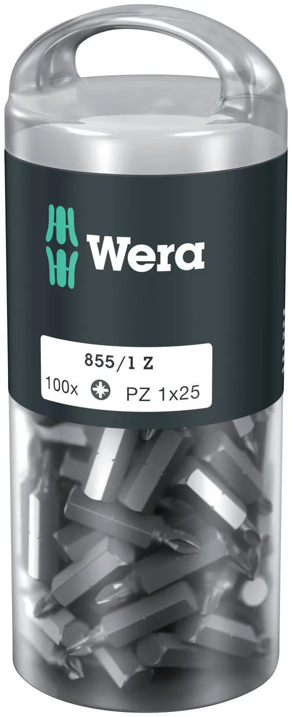 Produktfoto 1 von Wera 1/4 in PZ1 Schraubbit, Sechskant Edelstahl, 100-teilig, 25 mm