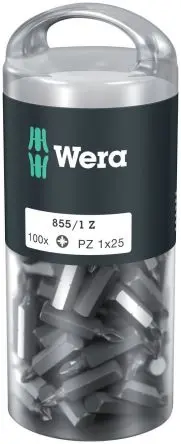 Produktfoto 1 von Wera 1/4 in PZ1 Schraubbit, Sechskant Edelstahl, 100-teilig, 25 mm