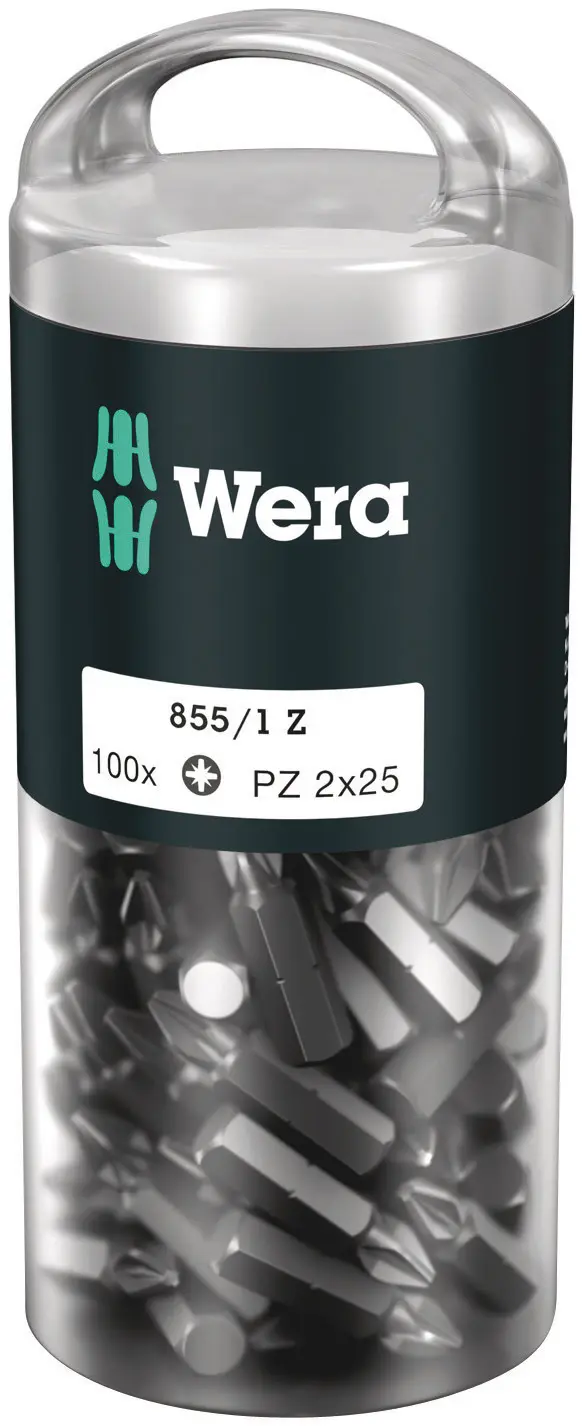 Produktfoto 1 von Wera 1/4 in PZ2 Schraubbit, Sechskant, 100-teilig, 25 mm