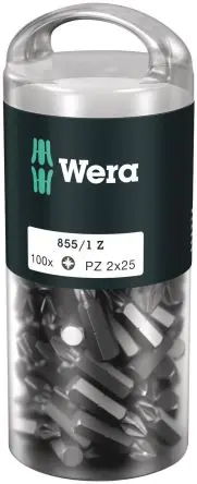 Produktfoto 1 von Wera 1/4 in PZ2 Schraubbit, Sechskant, 100-teilig, 25 mm