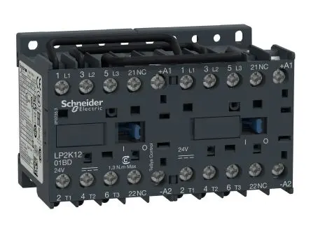 Produktfoto 1 von Schneider Electric TeSyS K Wendeschütz 24V dc-Spule, 3-polig, 690V ac / 12 A 24V dc 4 kW 3 Schließer Motorsteuerung,