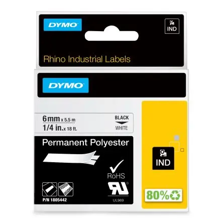 Produktfoto 1 von Dymo Beschriftungsband Schwarz für Rhino 4200, Rhino 5200, Rhino 6000 auf Weiß 5.5 m 6 mm
