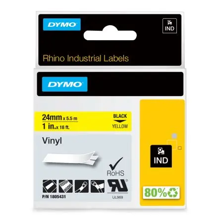 Produktfoto 1 von Dymo Beschriftungsband Schwarz für Rhino 6000 auf Gelb 5.48 m 24 mm