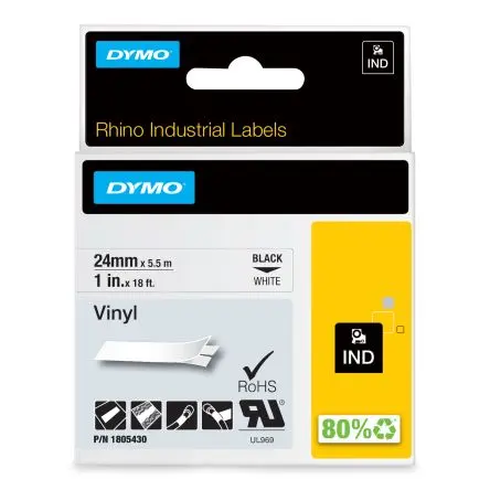 Produktfoto 1 von Dymo Beschriftungsband Schwarz für Rhino 6000 auf Weiß 5.5 m 24 mm