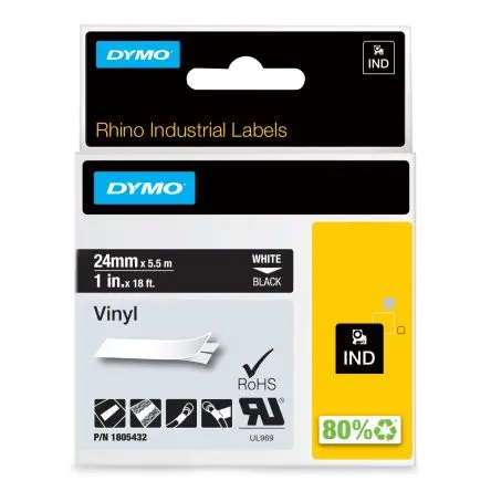 Produktfoto 1 von Dymo Beschriftungsband Weiß für Rhino 6000 auf Schwarz 5.48 m 24 mm