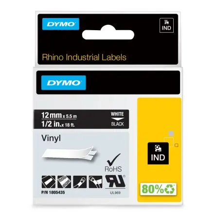 Produktfoto 1 von Dymo Beschriftungsband Weiß für Rhino 6000, Rhino 4200, Rhino 5200 auf Schwarz 5.5 m 12 mm