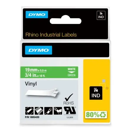 Produktfoto 1 von Dymo Beschriftungsband Weiß für Rhino 4200, Rhino 5200, Rhino 6000 auf Grün 5.48 m 19 mm