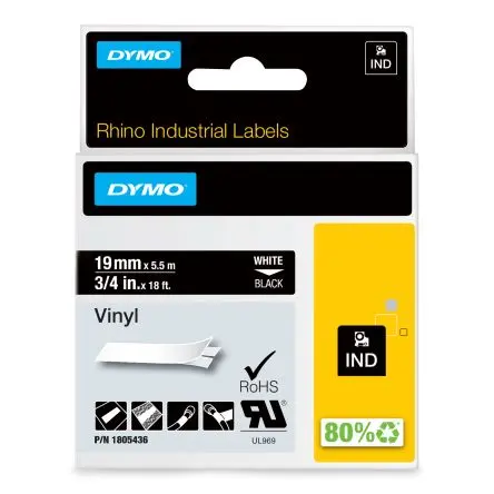 Produktfoto 1 von Dymo Beschriftungsband Weiß für Rhino 4200, Rhino 5200, Rhino 6000 auf Schwarz 5.48 m 19 mm