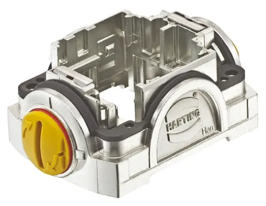 Produktfoto 1 von HARTING Han-Yellock Kappe für robusten Stromversorgungsstecker Drucktaster, Träger Steckverbinderkappe, IP65, IP40