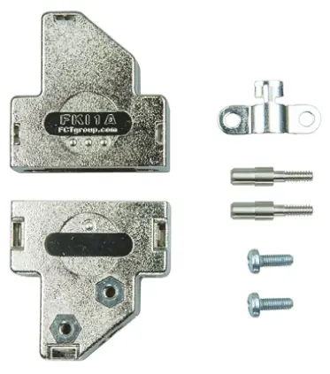 Produktfoto 1 von FCT from Molex FKI D-Sub-Gehäuse Abgewinkelt, 9-polig, D: D-Sub-Gehäuse, Silber, Größe E, aus Polyethylenterephthalat