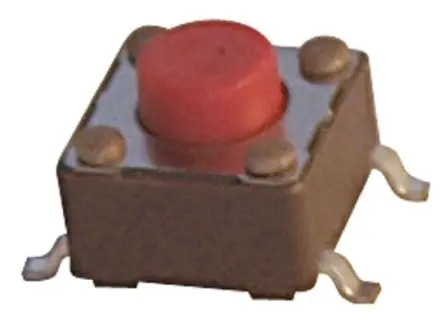 Produktfoto 1 von APEM Taster SPST Bolzen, Lötanschluss 50mA Tastend 5 mm Rot Oberfläche B. 6mm L. 6 mm
