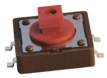 Produktfoto 1 von APEM Taster SPST Kappe, Lötanschluss 50mA Tastend 4.3 mm Rot Oberfläche B. 6mm L. 6 mm