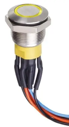 Produktfoto 1 von APEM AV Druckschalter Gelb Beleuchtet Tastend Panel Ø 19.2 mm, 1-poliger Umschalter / 1A 30 V dc, IP67