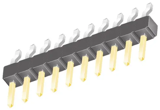 Produktfoto 1 von Samtec TSM Stiftleiste gewinkelt, 10-polig / 1-reihig, Raster 2.54 mm Raster Oberfläche, Platine-Platine, Kabel-Platine,