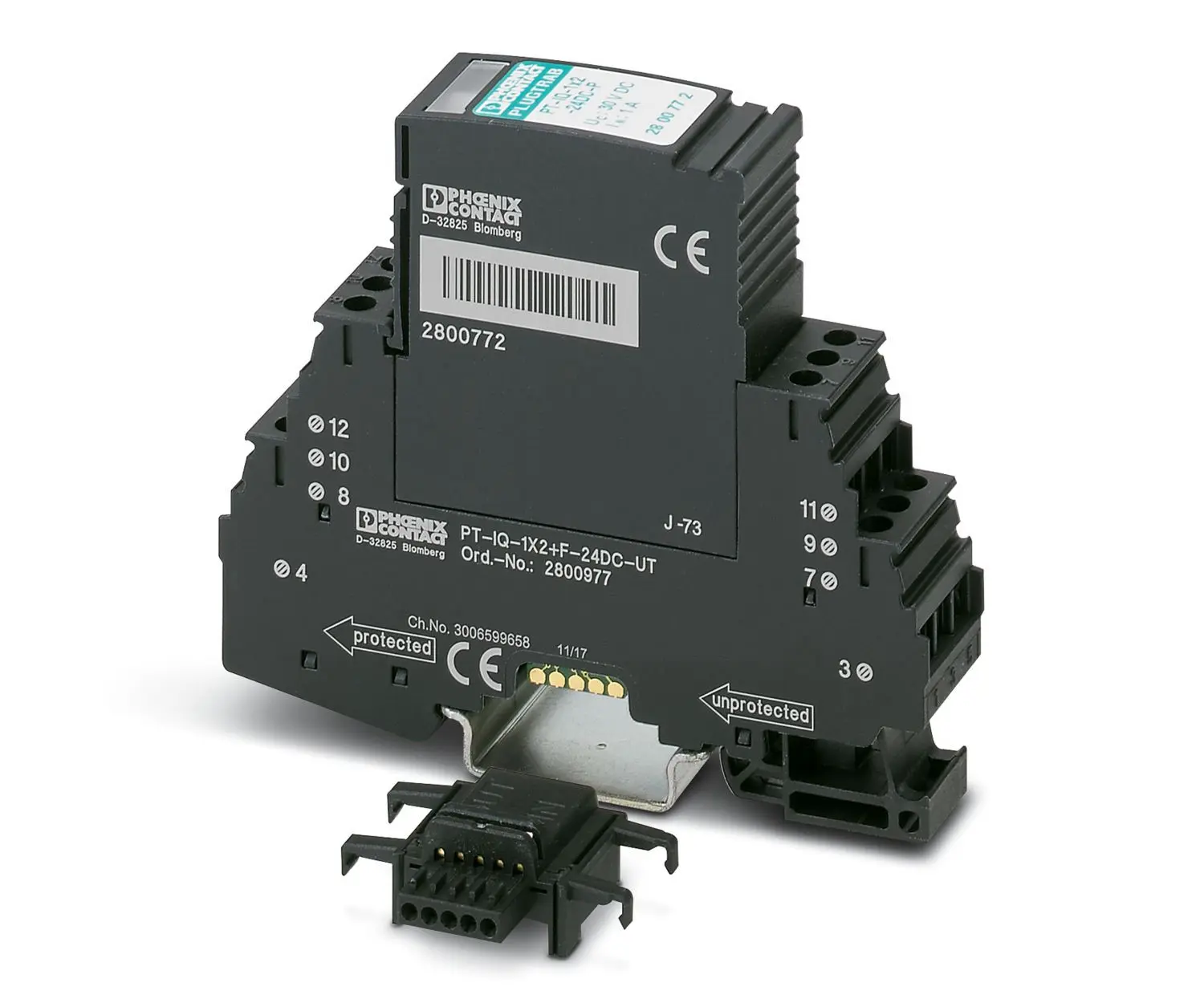 Produktfoto 1 von Phoenix PT-IQ Überspannungsschutz Modul Schutzstecker 10 kA 30 V dc, 21V ac, DIN-Hutschiene, -40 °C→70 °C