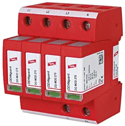Produktfoto 1 von Dehn DG Überspannungsschutz Modul Arrester Typ 2 40 kA 275V ac, DIN-Hutschiene, -40 °C→80 °C