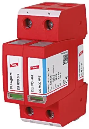 Produktfoto 1 von Dehn DG Überspannungsschutz Modul Arrester Typ 2 40 kA 275V ac, DIN-Hutschiene, -40 °C→80 °C