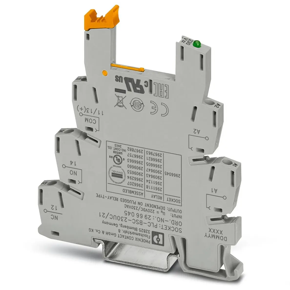 Produktfoto 1 von Phoenix Contact Relaissockel zur Verwendung mit Serie PLC PLC-BSC, 1 -Kontakt , DIN-Schienen, 230V ac/dc