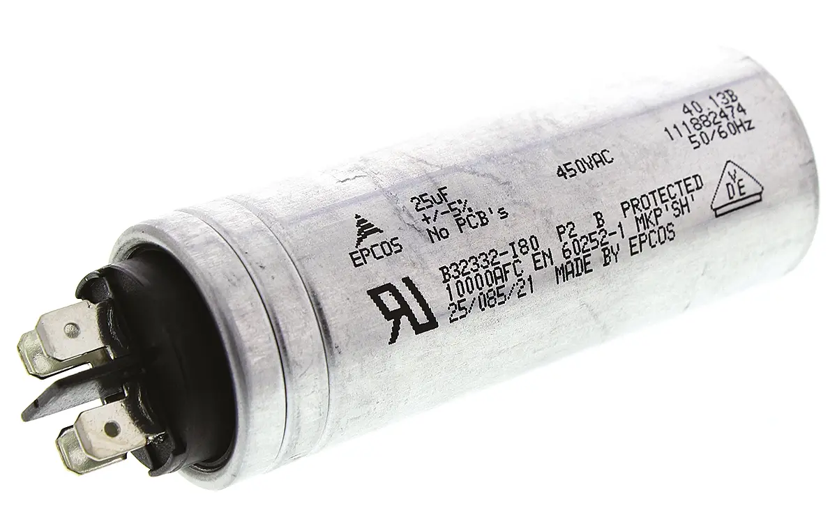 Produktfoto 1 von TDK B32332 25 μF 450V ac 450 V dc S2 Folienkondensator, Mit Gewindebolzen 2