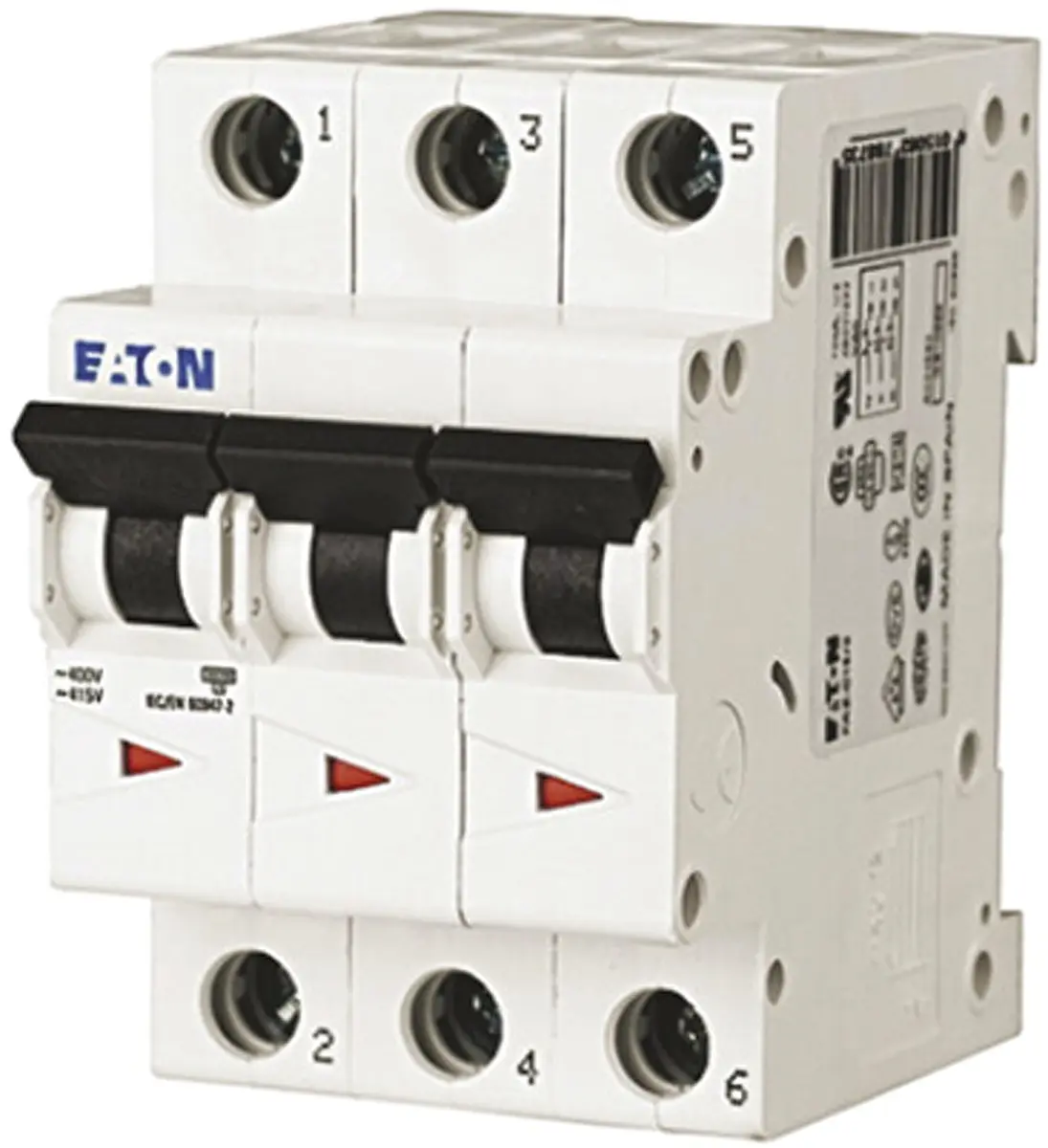 Produktfoto 1 von Eaton MCB Leitungsschutzschalter Typ B, Pol 3 32A 230 → 400V, Abschaltvermögen 6 kA xEffect DIN-Schienen-Montage
