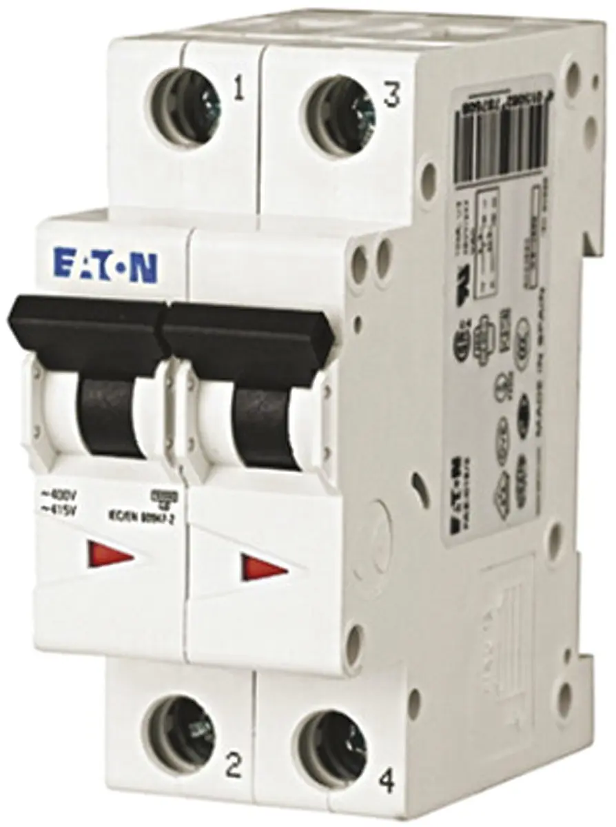 Produktfoto 1 von Eaton xEffect Miniaturüberlastschalter Typ D, Pol 2-polig 6 A 400 V ac, Abschaltvermögen 6 kA xEffect