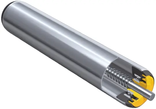 Interroll Vezinkte Stahl, Rund Förderbandrolle Ø 40 mm x 300 mm, Federbelastet Spindel 8 mm 326 mm