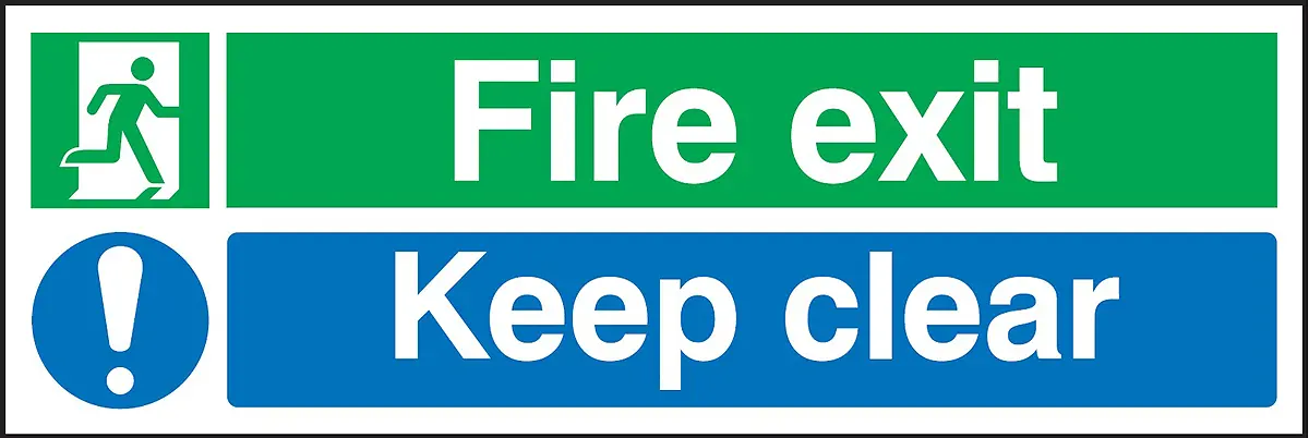 Produktfoto 1 von RS PRO Brandschutzzeichen Kunststoff Fire Exit Keep Clear Grün, Blau, Weiß, Englisch