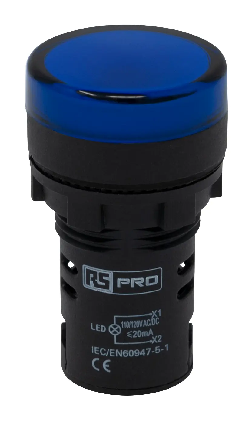 RS PRO Leuchtmelder, 110V ac Blau, Ausschnitt-Ø 22mm LED Tafelmontage IP 65 Schraub